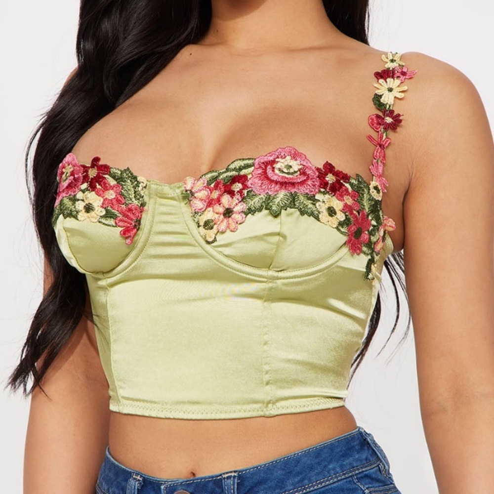 Fashion Nova Green Corset Top With Roses